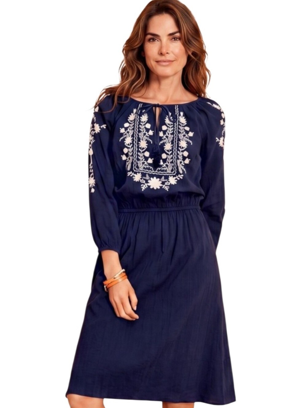 Talbots Blue with White Embroidery Cotton Dress Size Small Petite